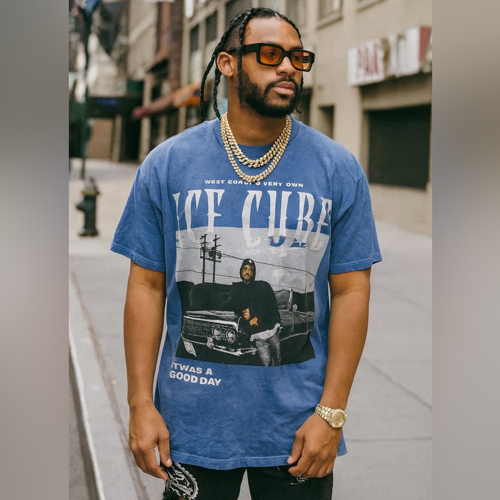 Ice Cube T Shirt Blue It Was A‎ Good Day Graphic Band Tee Hip Hop Medium